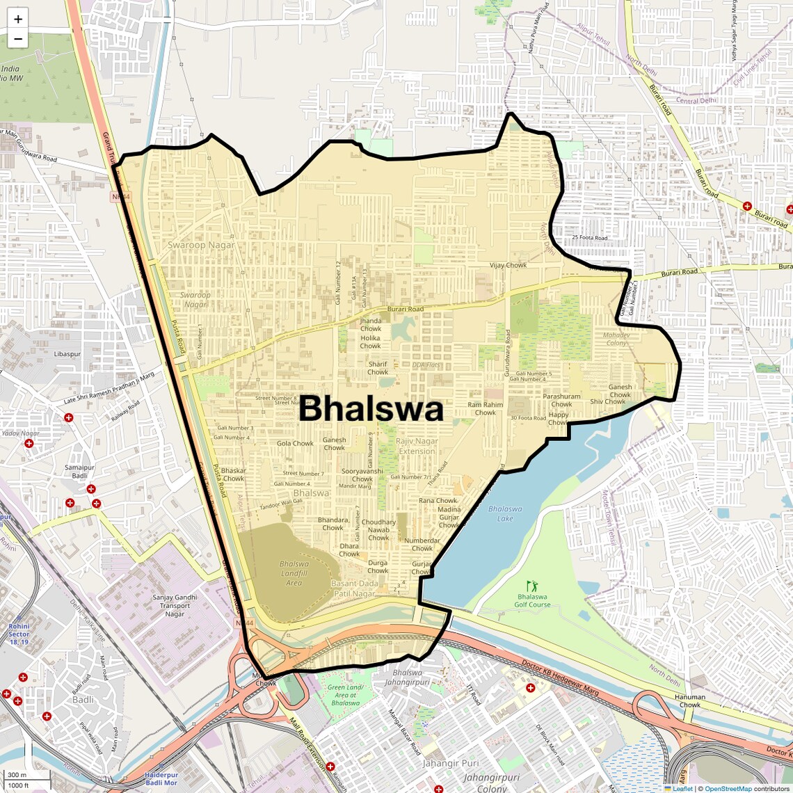 Location Map of Bhalswa, Delhi
