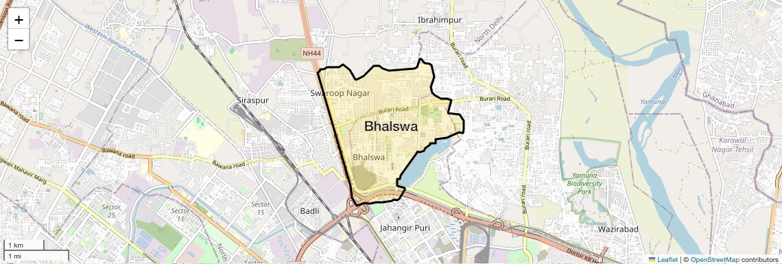 Location Map of Bhalswa, Delhi