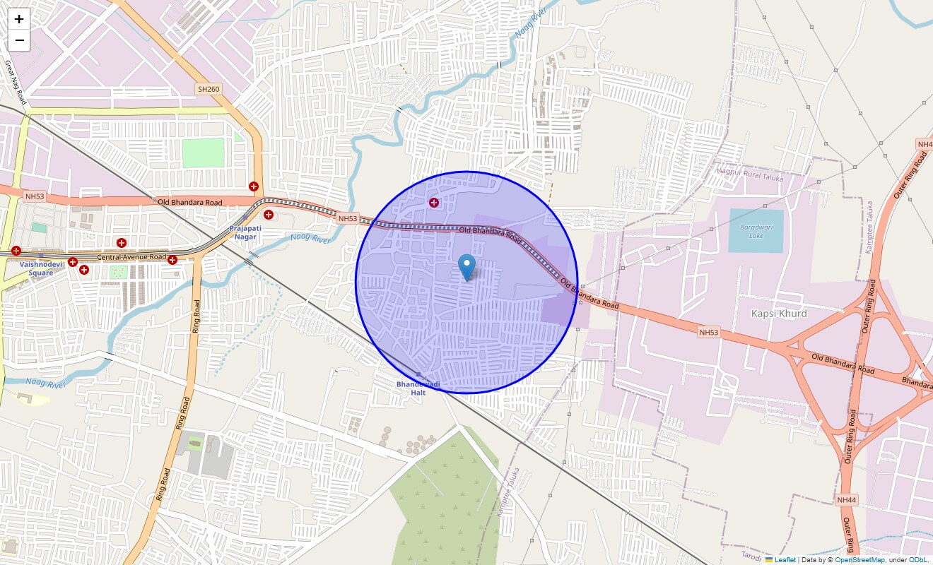 Location Map of Bhandewadi, Nagpur