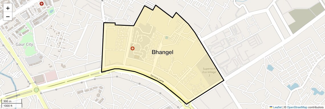 Location Map of Bhangel, Greater Noida