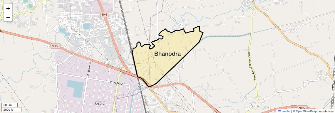 Location Map of Bhanodra, Surat