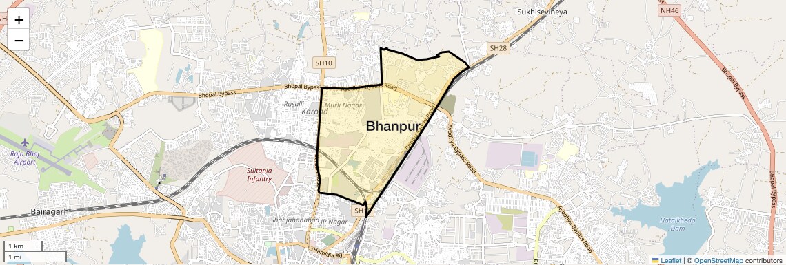 Location Map of Bhanpur, Bhopal