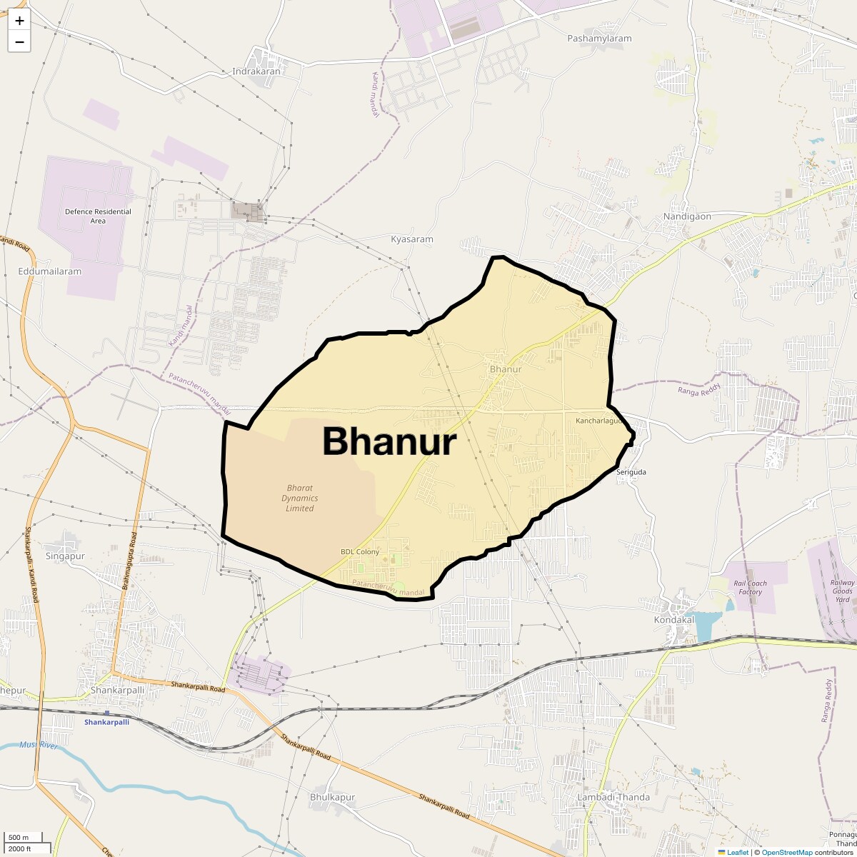 Location Map of Bhanur, Hyderabad