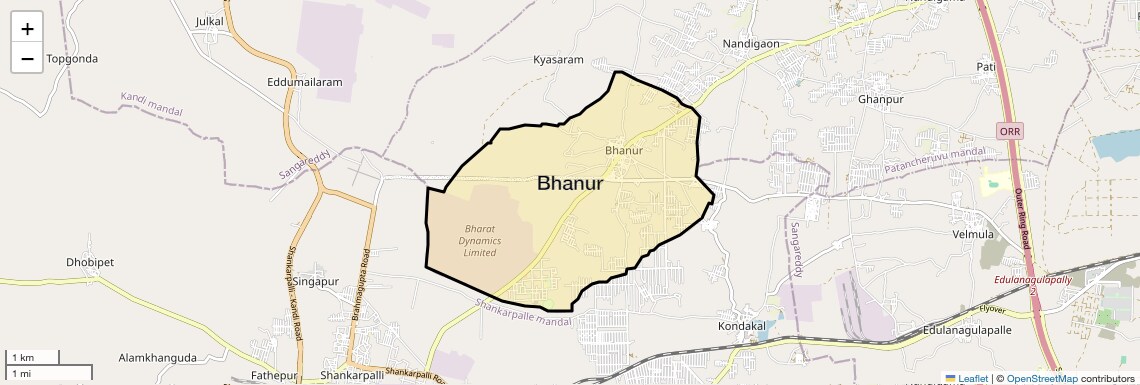 Location Map of Bhanur, Hyderabad