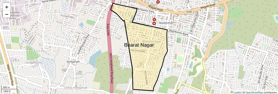 Location Map of Bharat Nagar, Bangalore
