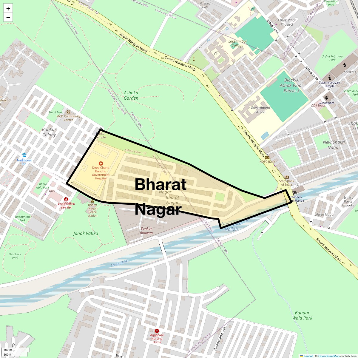 Location Map of Bharat Nagar, Delhi