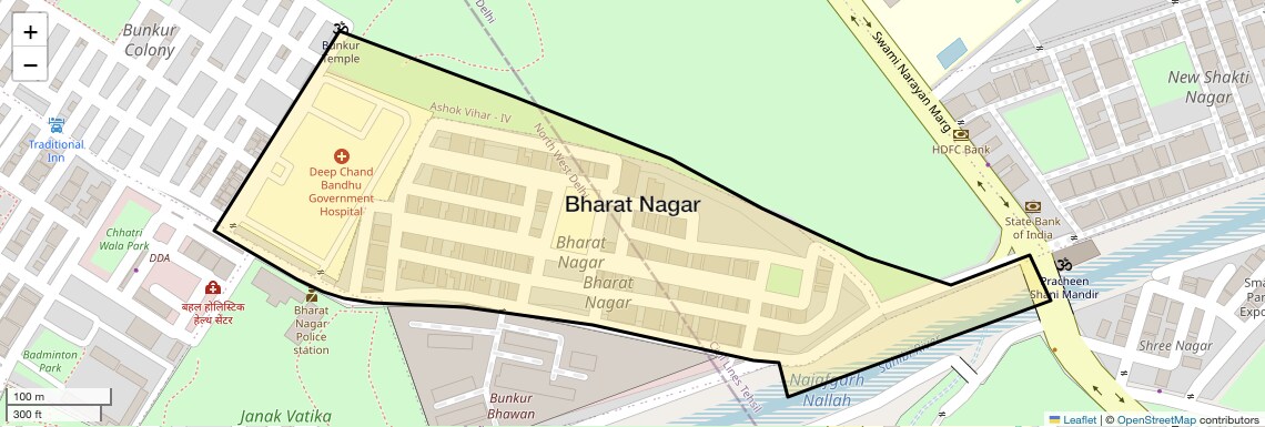 Location Map of Bharat Nagar, Delhi