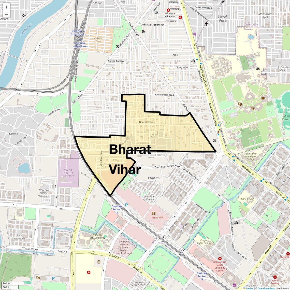 Location Map of Bharat Vihar, Delhi