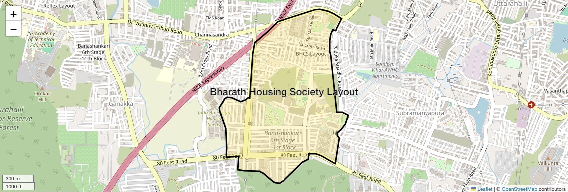Location Map of Bharath Housing Society Layout, Bangalore