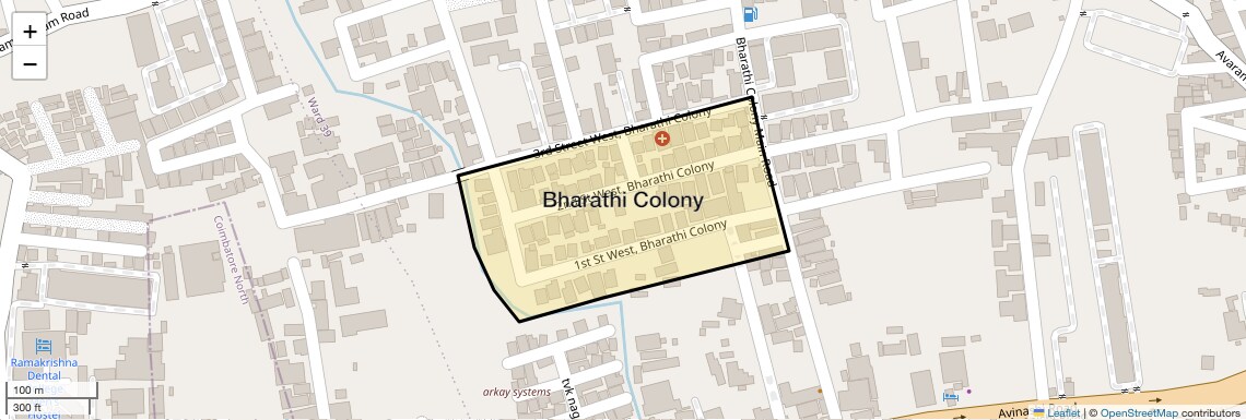 Location Map of Bharathi Colony, Coimbatore