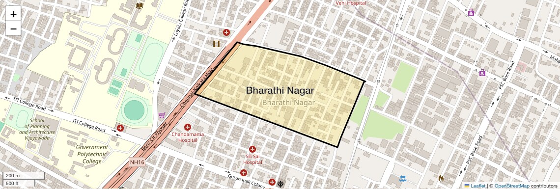 Location Map of Bharathi Nagar, Vijayawada
