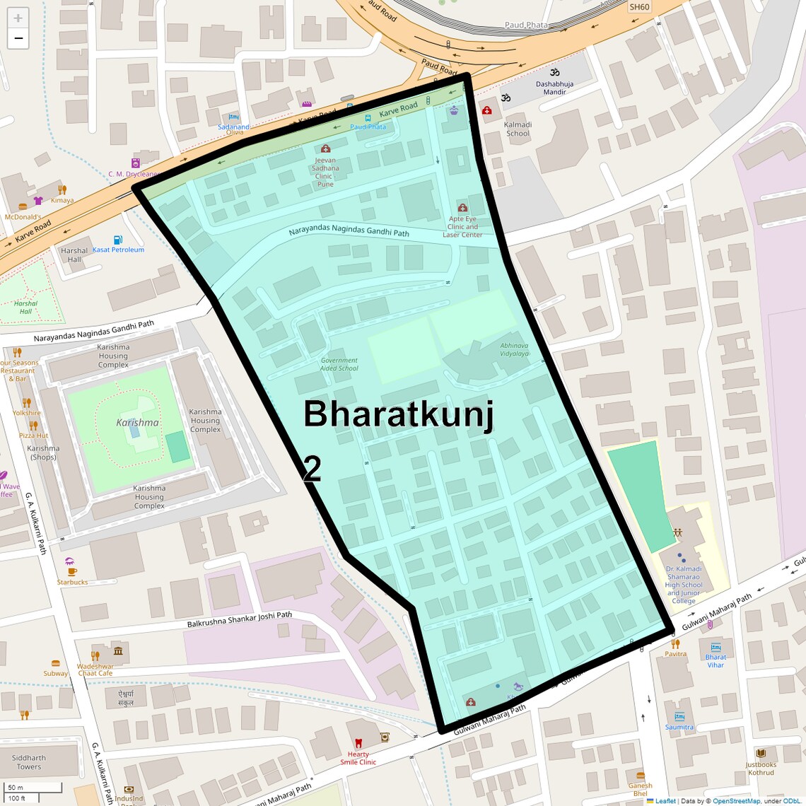 Location Map of Bharatkunj 2, Pune