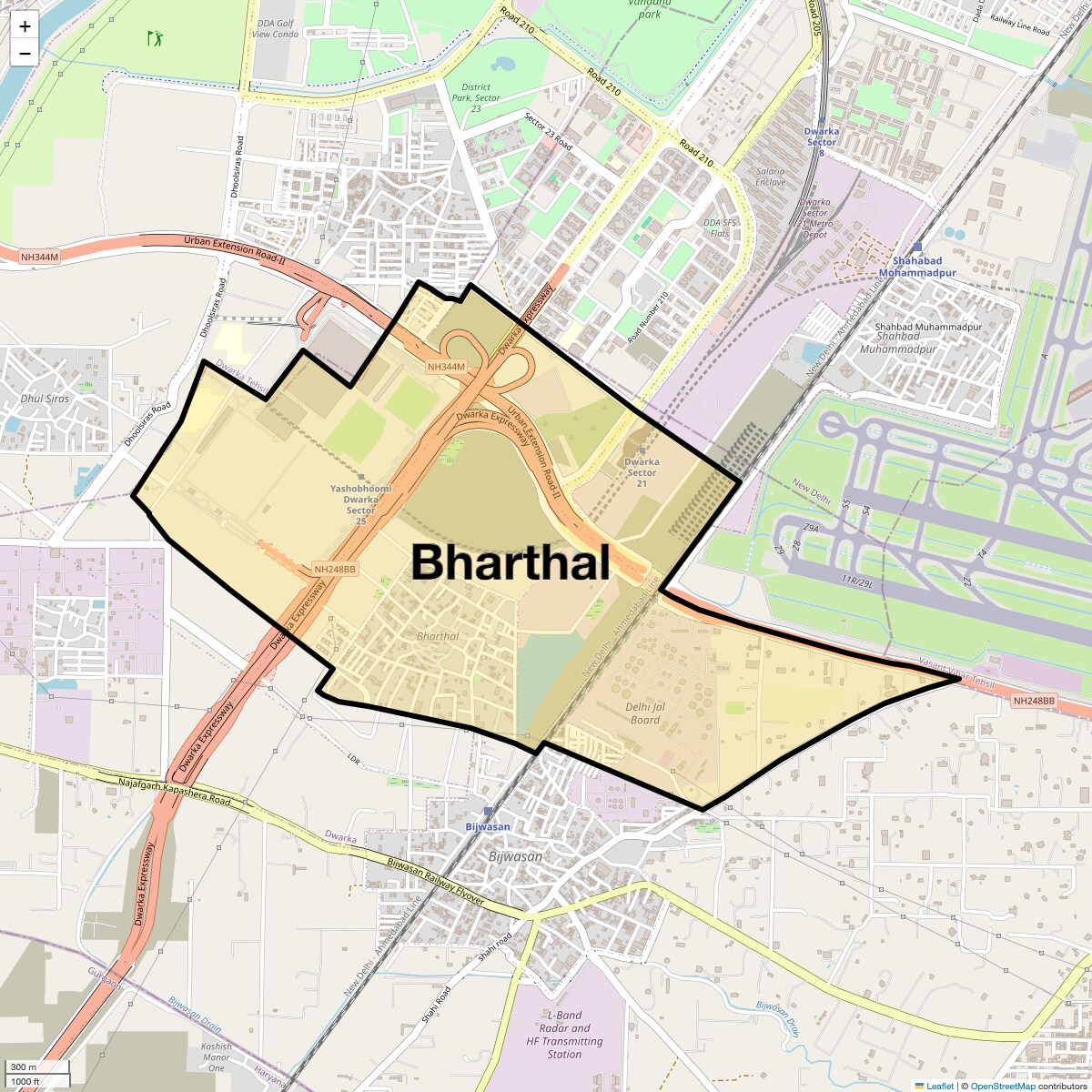 Location Map of Bharthal, Delhi