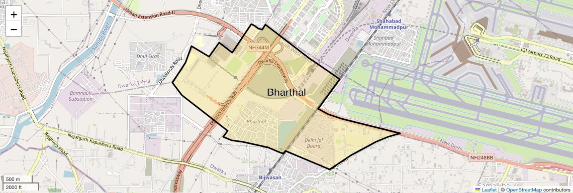 Location Map of Bharthal, Delhi