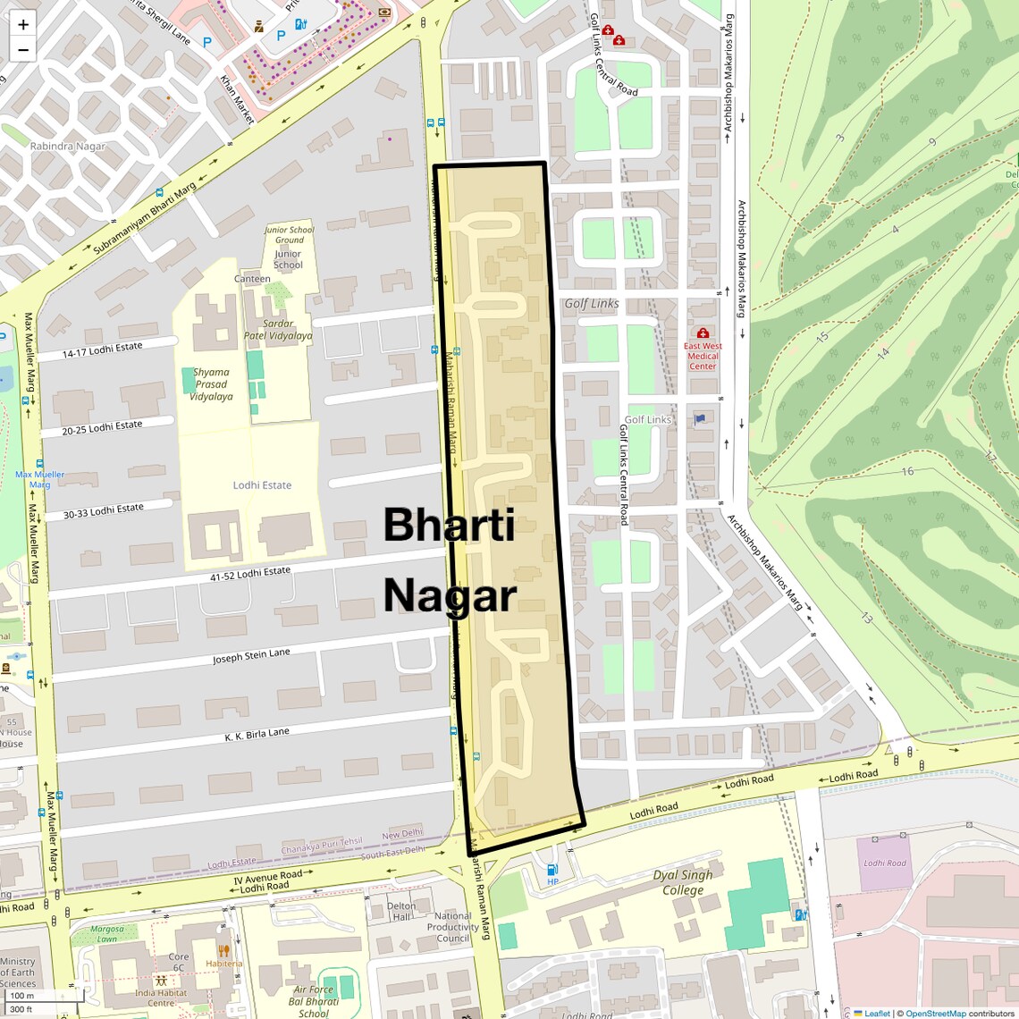 Location Map of Bharti Nagar, Delhi