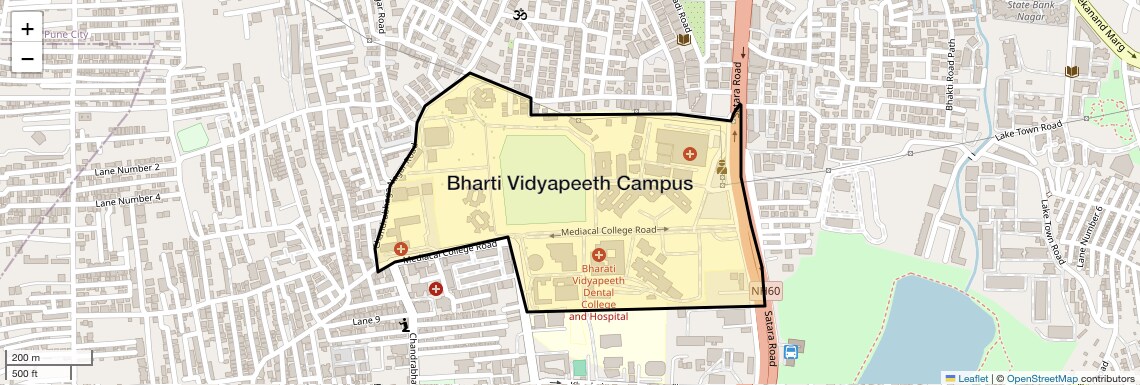 Location Map of Bharti Vidyapeeth Campus, Pune