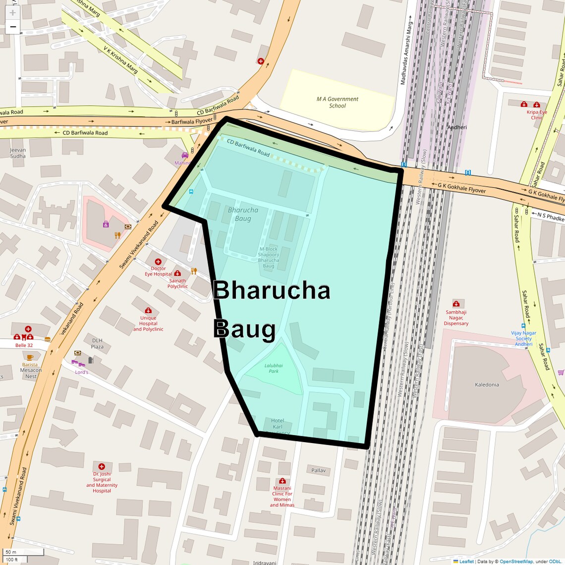 Location Map of Bharucha Baug, Mumbai