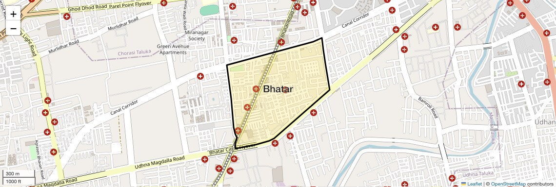 Location Map of Bhatar, Surat