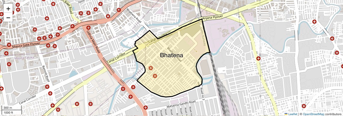 Location Map of Bhatena, Surat
