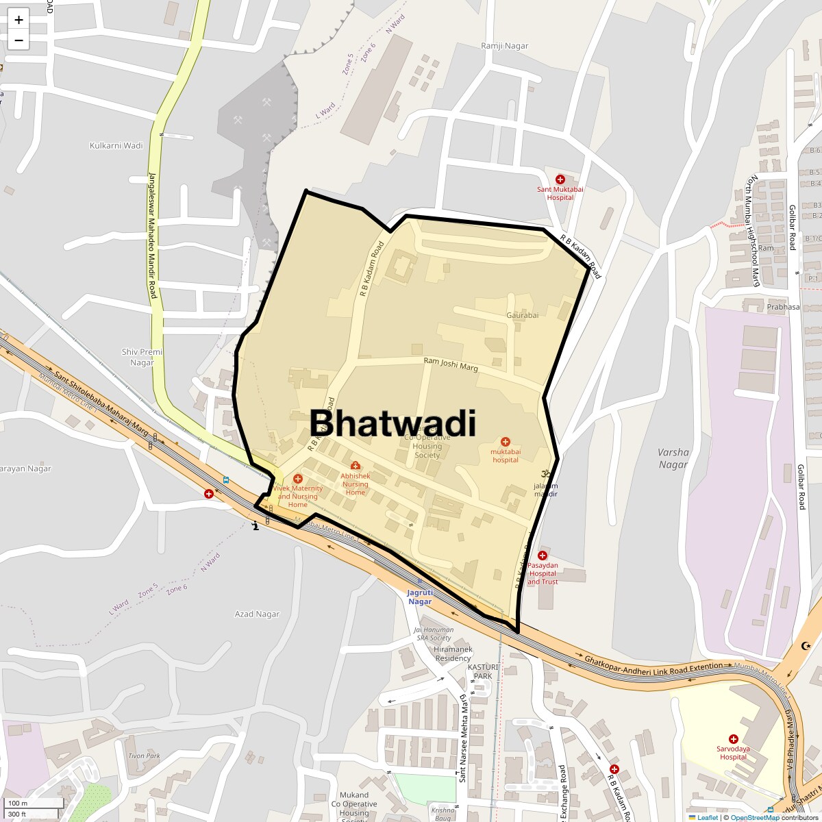 Location Map of Bhatwadi, Mumbai