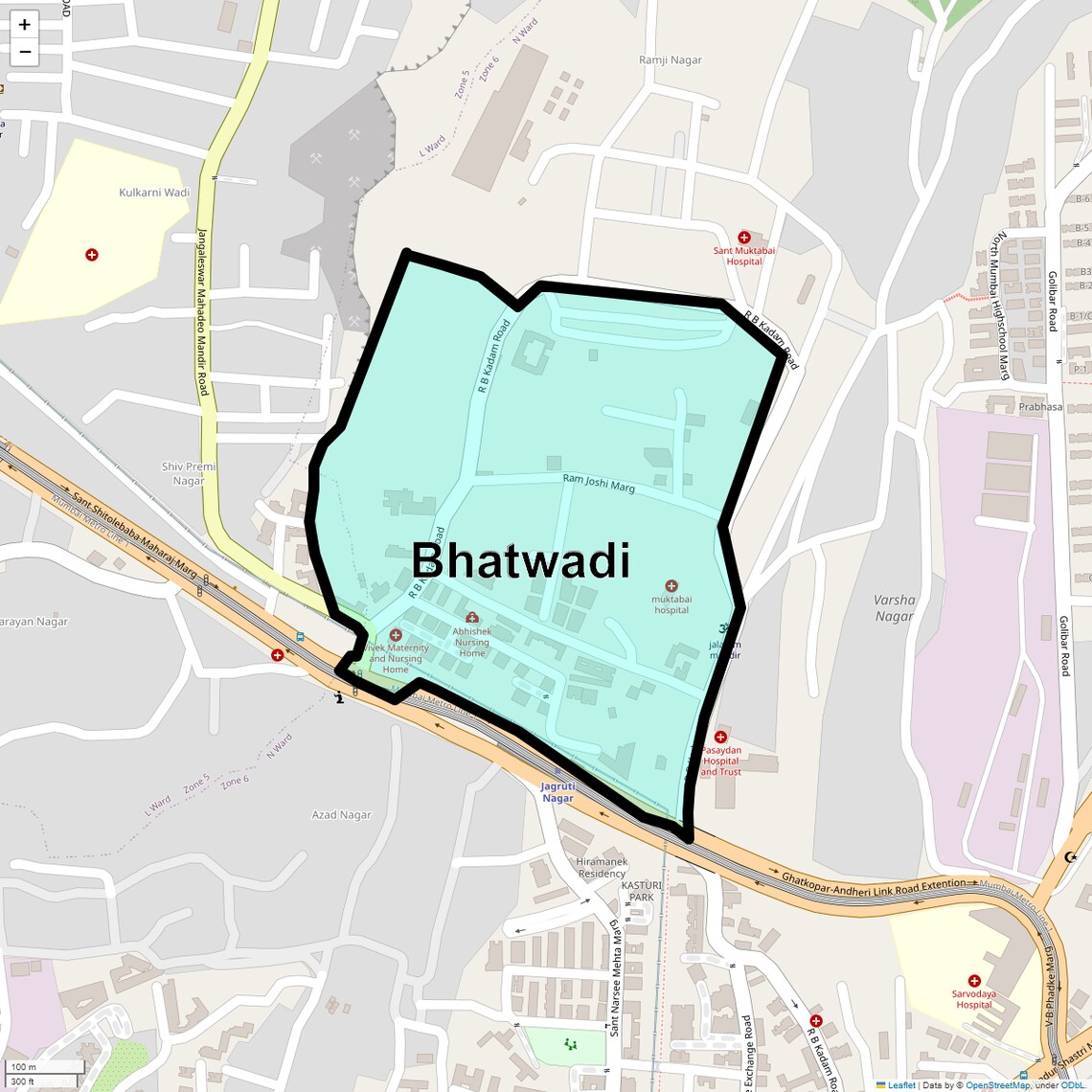 Location Map of Bhatwadi, Mumbai