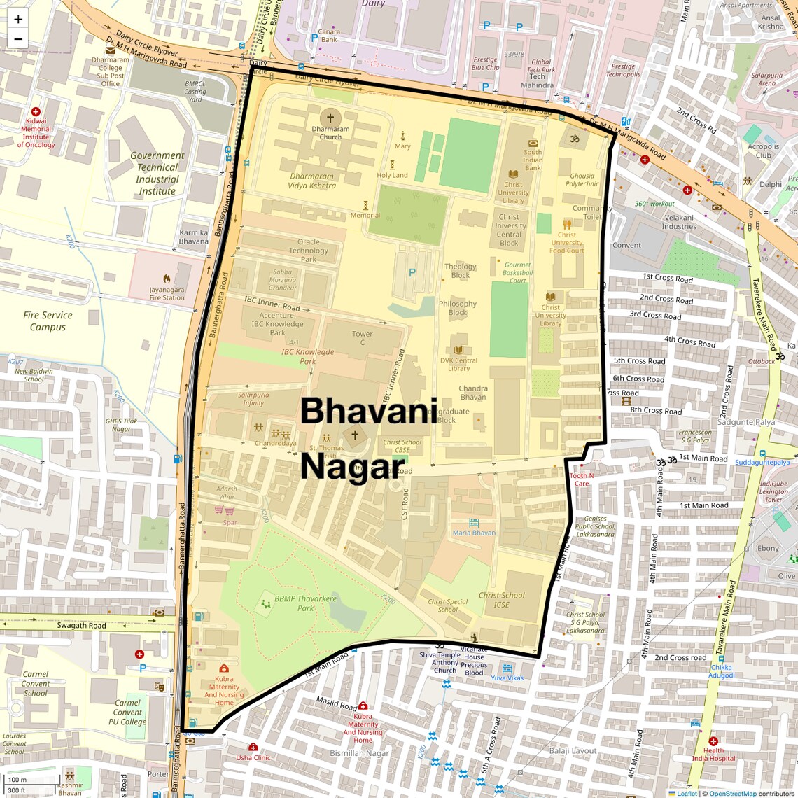 Location Map of Bhavani Nagar, Bangalore