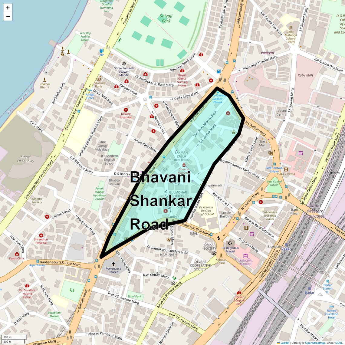 Location Map of Bhavani Shankar Road, Mumbai