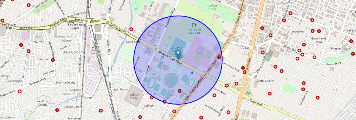 Location Map of Bhawani Singh Road, Jaipur