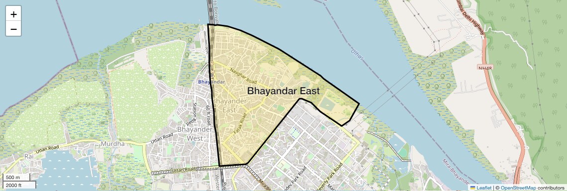 Location Map of Bhayandar East, Thane
