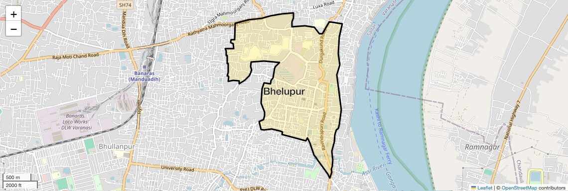 Location Map of Bhelupur, Varanasi