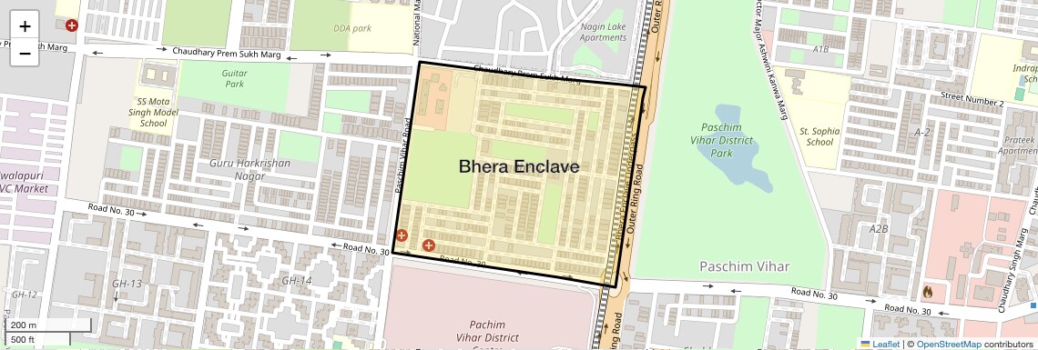 Location Map of Bhera Enclave, Delhi