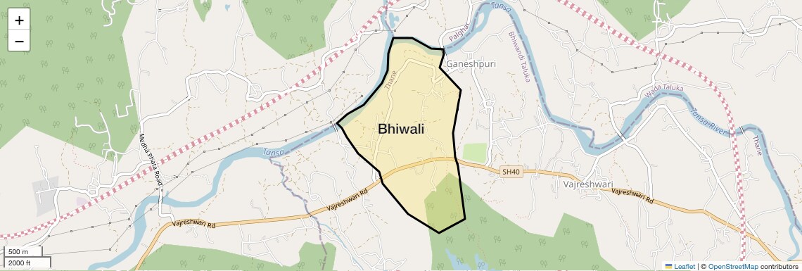Location Map of Bhiwali, Thane