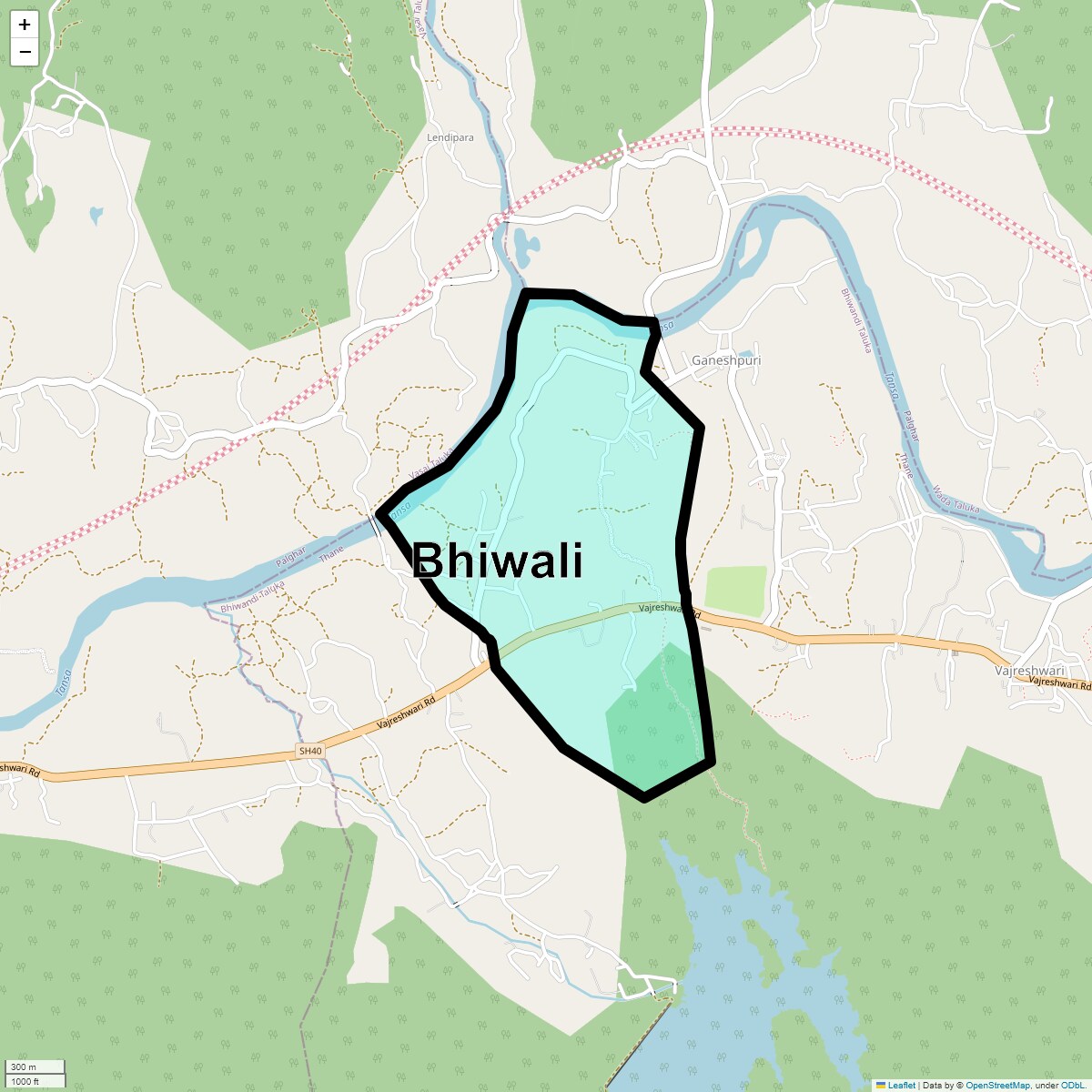 Location Map of Bhiwali, Thane