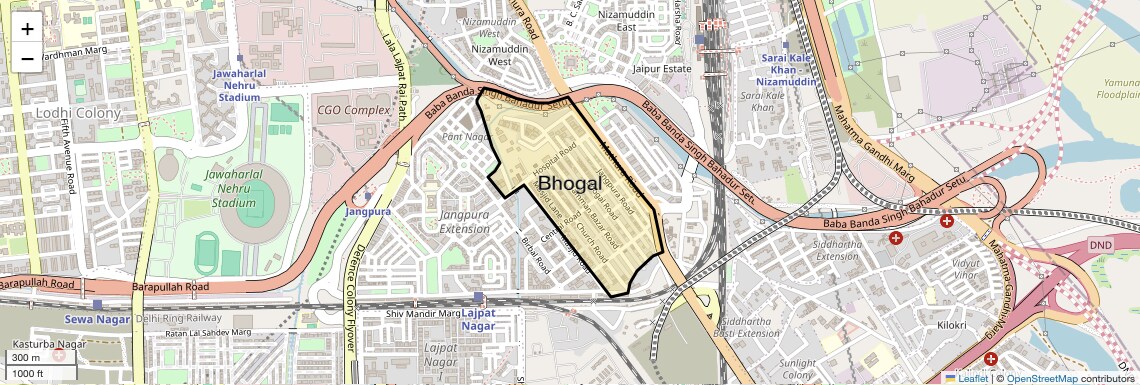 Location Map of Bhogal, Delhi