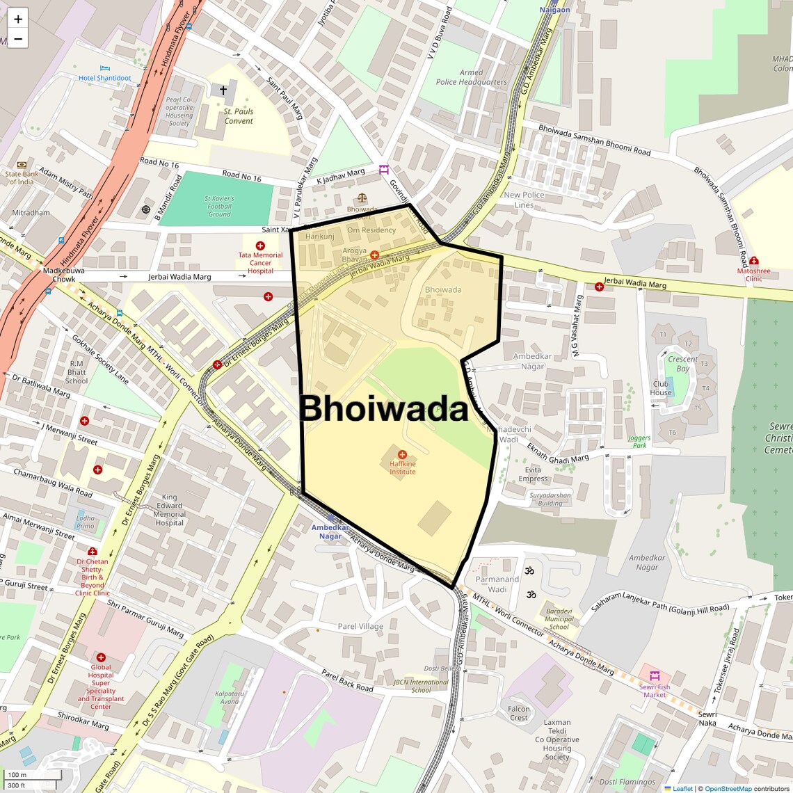 Location Map of Bhoiwada, Mumbai