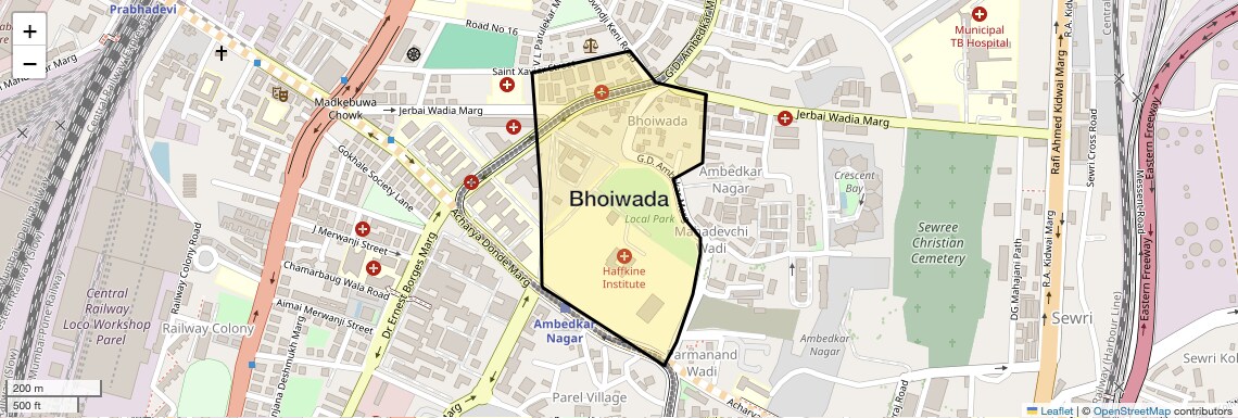 Location Map of Bhoiwada, Mumbai