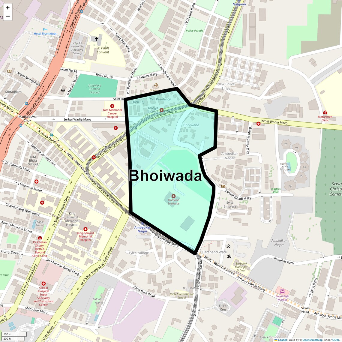 Location Map of Bhoiwada, Mumbai