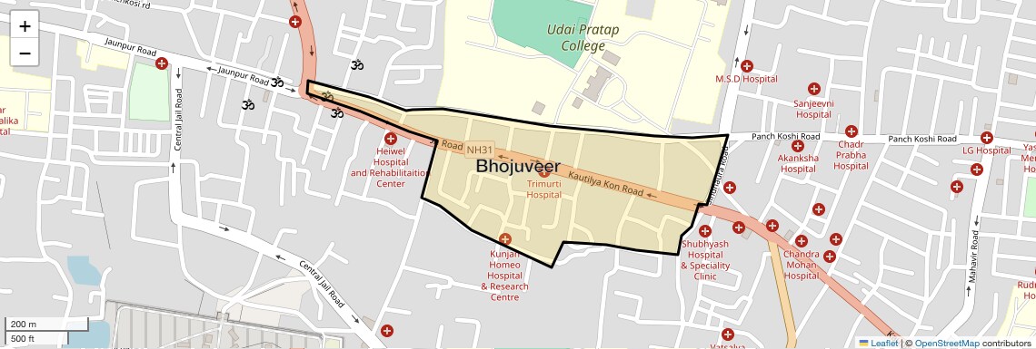 Location Map of Bhojuveer, Varanasi