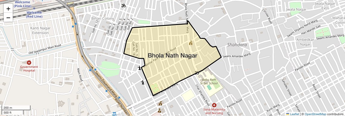 Location Map of Bhola Nath Nagar, Delhi