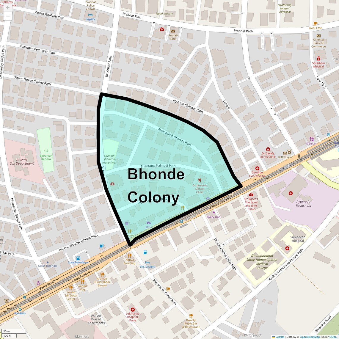 Location Map of Bhonde Colony, Pune