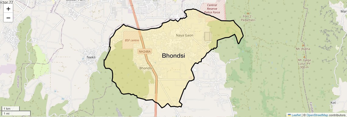 Location Map of Bhondsi, Gurgaon