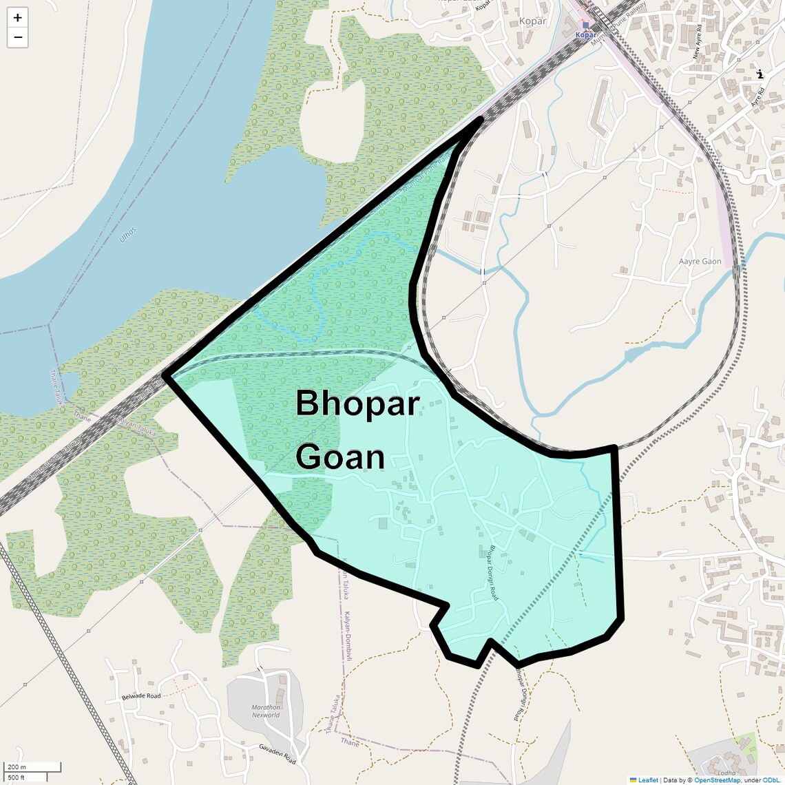 Location Map of Bhopar Goan, Thane