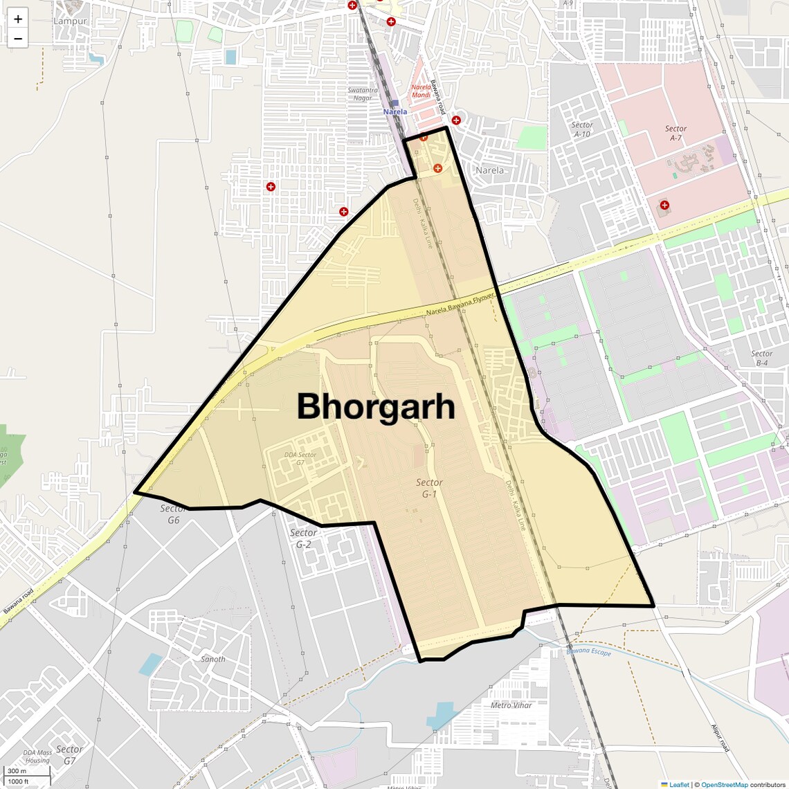 Location Map of Bhorgarh, Delhi