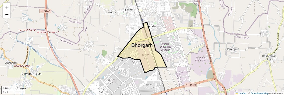 Location Map of Bhorgarh, Delhi