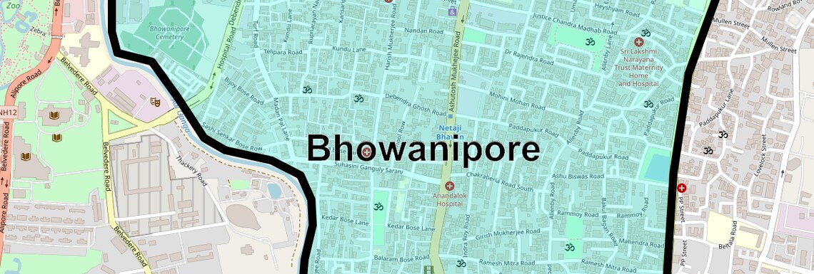 Location Map of Bhowanipore, Kolkata