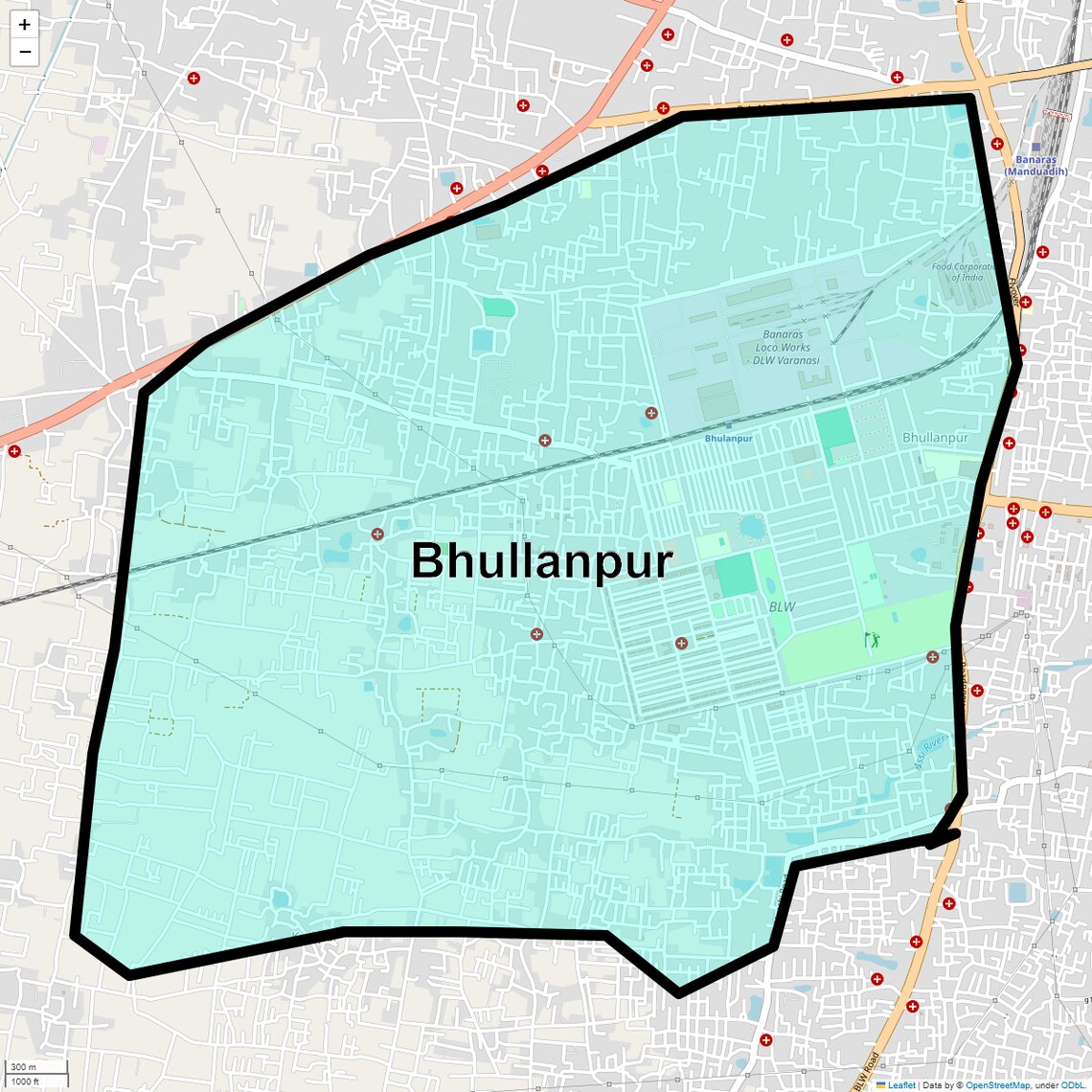 Location Map of Bhullanpur, Varanasi