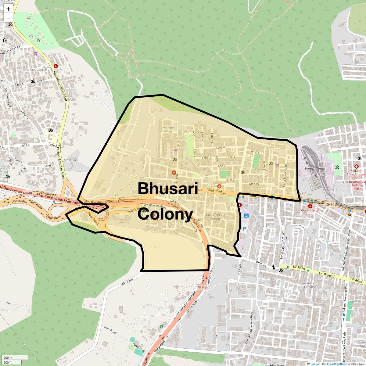 Location Map of Bhusari Colony, Pune