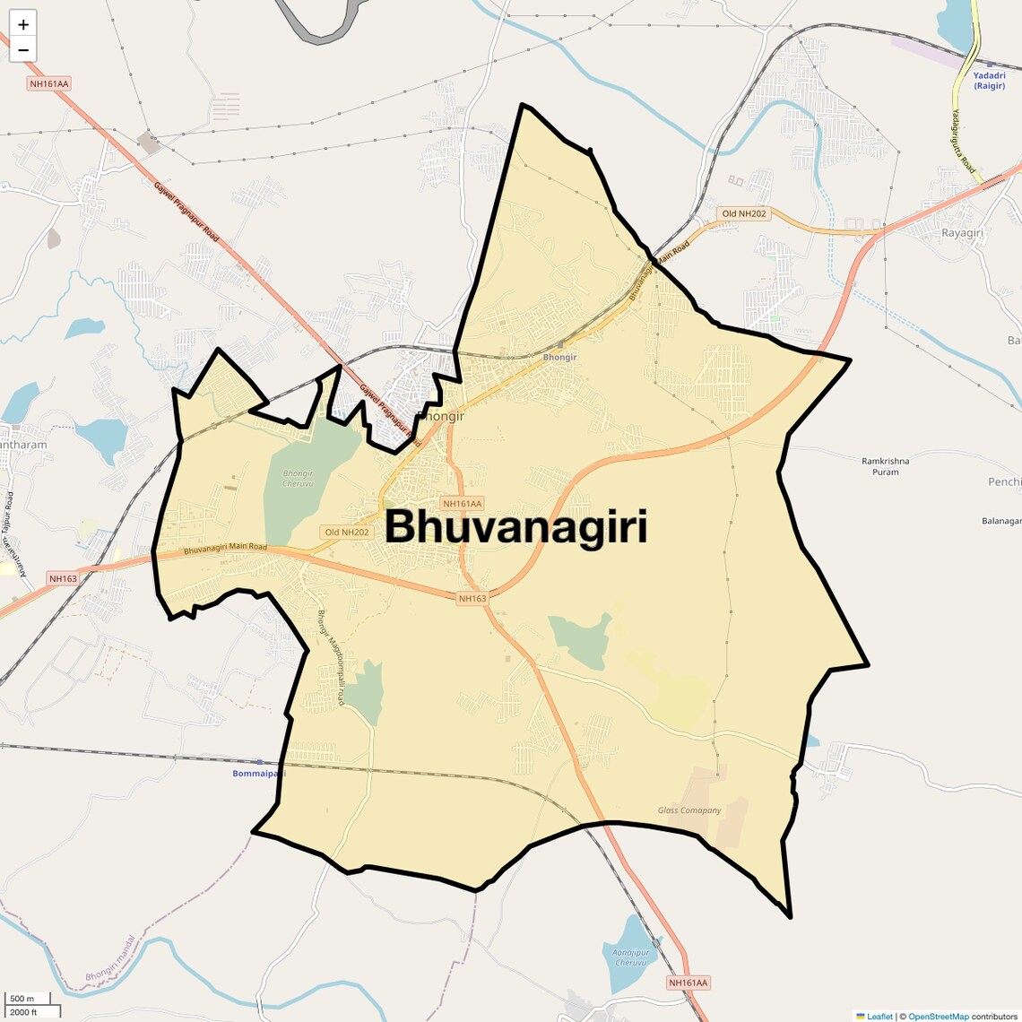 Location Map of Bhuvanagiri, Hyderabad