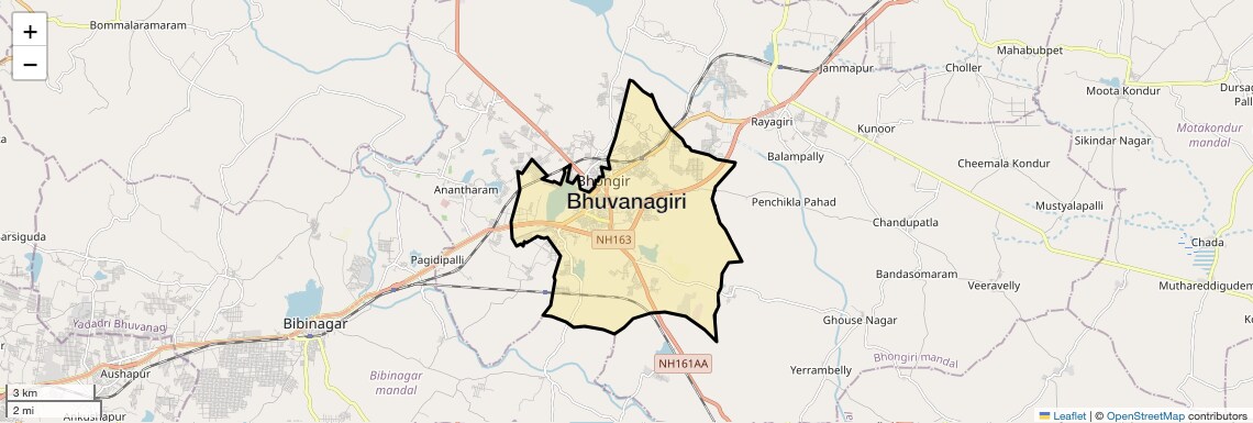 Location Map of Bhuvanagiri, Hyderabad