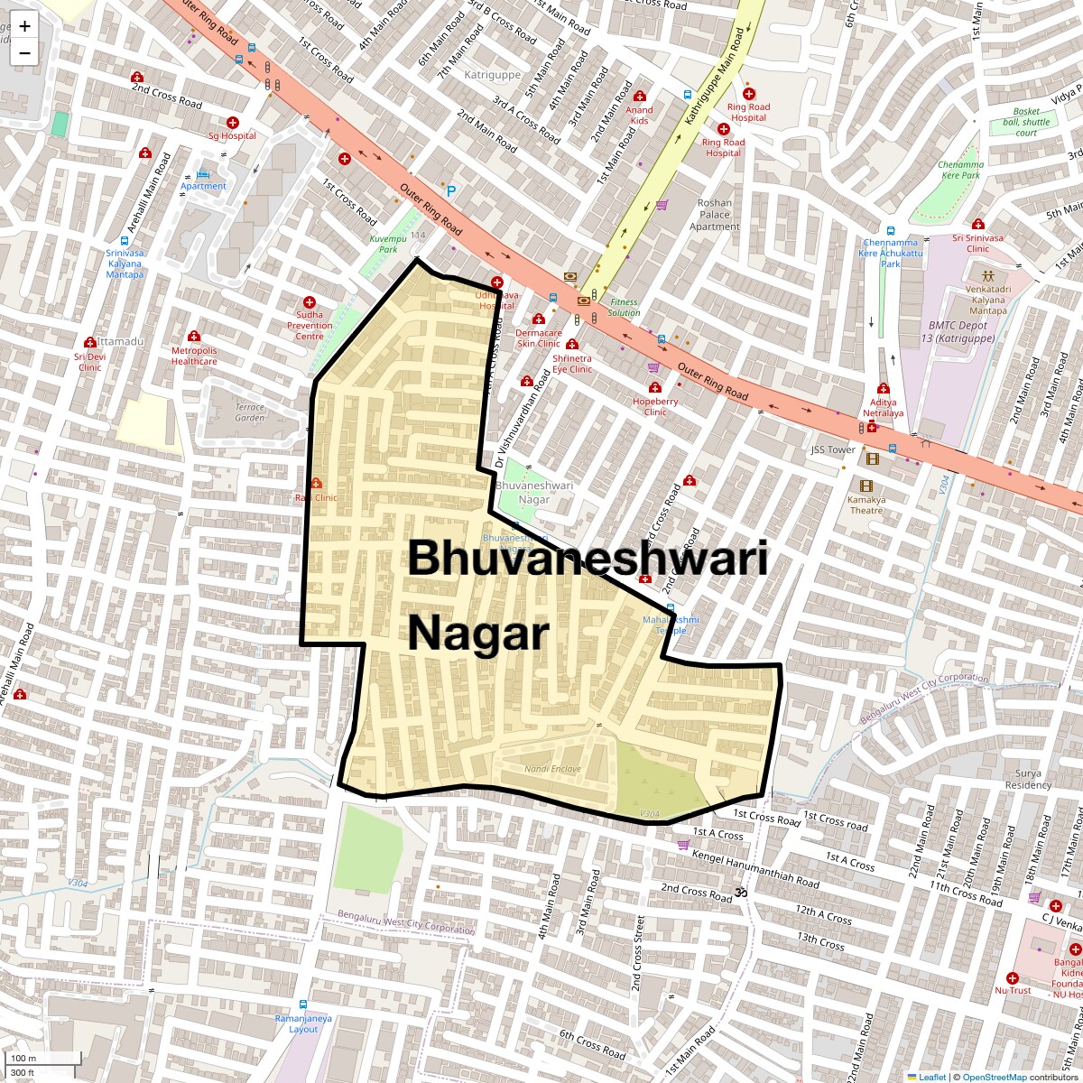 Location Map of Bhuvaneshwari Nagar, Bangalore